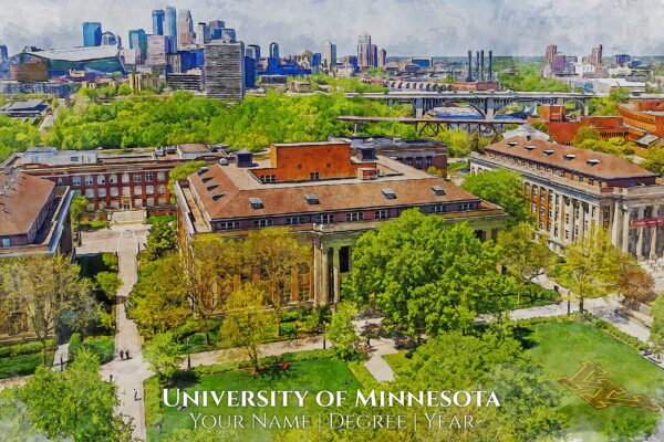 University of Minnesota Twin Cities watercolor. Graduation gift, University of Minnesota Twin Cities , College wall art,  College WC - Image 2