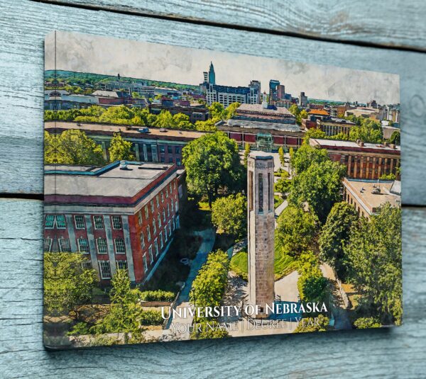 UNIVERSITY OF  NEBRASKA CAMPUS CANVAS PRINT HANGING ON WALL