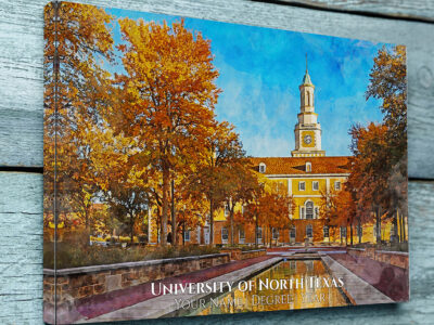 UNIVERSITY OF NORTH TEXAS CAMPUS CANVAS PRINT HANGING ON WALL