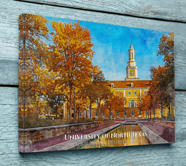 UNIVERSITY OF NORTH TEXAS CAMPUS CANVAS PRINT HANGING ON WALL