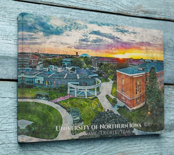 UNIVERSITY OF NORTHERN IOWA CAMPUS CANVAS PRINT HANGING ON WALL