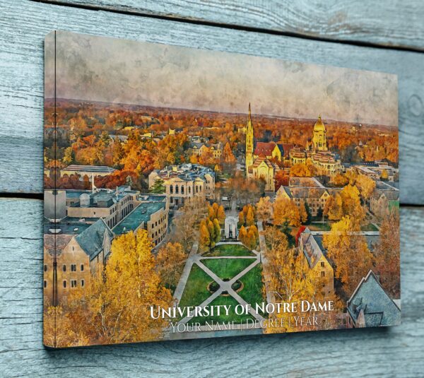 UNIVERSITY OF NOTRE DAME CAMPUS CANVAS PRINT HANGING ON WALL
