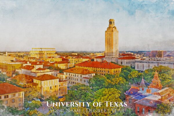 The University of Texas watercolor. Graduation gift, The University of Texas , College wall art,  College WC - Image 2