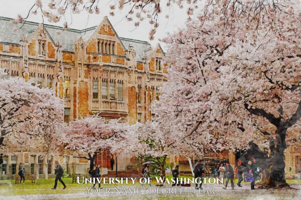 University of Washington watercolor. Graduation gift, University of Washington , College wall art,  College WC - Image 2