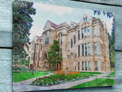 UNIVERSITY OF WYOMING CAMPUS CANVAS PRINT HANGING ON WALL