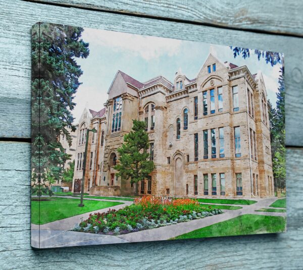 UNIVERSITY OF WYOMING CAMPUS CANVAS PRINT HANGING ON WALL