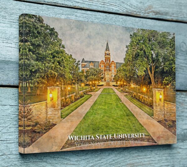 UNIVERSITY OF WICHITA STATE CAMPUS CANVAS PRINT HANGING ON WALL