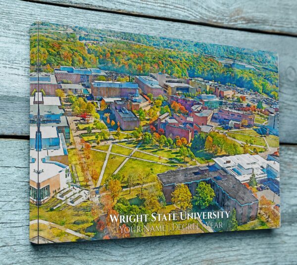 WRIGHT STATE UNIVERSITY CAMPUS CANVAS PRINT HANGING ON WALL