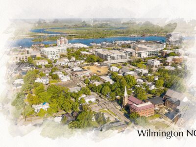watercolor print of Wilmington NC, the border is white