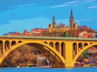 Watercolor of Georgetown Washington DC during the day