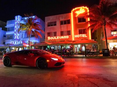 Miami Beach at Night Canvas Print, Miami FL, Miami Beach Canvas, Miami Canvas, Miami Street Photo, Bright lights Miami, Miami Canvas