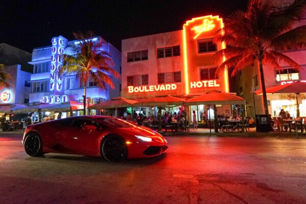 Miami Beach at Night Canvas Print, Miami FL, Miami Beach Canvas, Miami Canvas, Miami Street Photo, Bright lights Miami, Miami Canvas