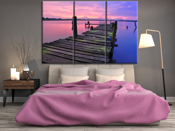 Lake Pier at Dusk Large Wall Canvas, Landscape Wall Art, Large Canvas Art, Beautiful outdoor canvas print, Large landscape print