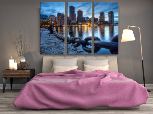 Boston Skyline Harbor, Boston Canvas, Wall canvas, 3 panels canvas,  Boston Color Canvas Art Print, Boston print, Boston photo, wall art