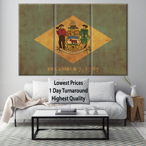 Vintage Delaware Flag on Canvas, Flag, Wall Art, Delaware Photo, Delaware Print, Fine Art, First state Flag, Single or Multiple Panels