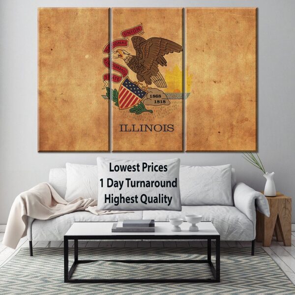 Vintage Illinois flag on canvas, Illinois, Flag, Wall Art, Illinois Photo, Illinois flag on canvas,  Single or Multiple Panels Illinois flag