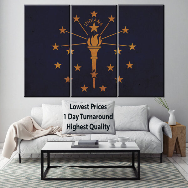 Vintage Indiana Flag on Canvas, Indiana, Flag, Wall Art, Indiana Photo, Indiana flag on canvas, Flag, Single or Multiple Panels Indiana flag
