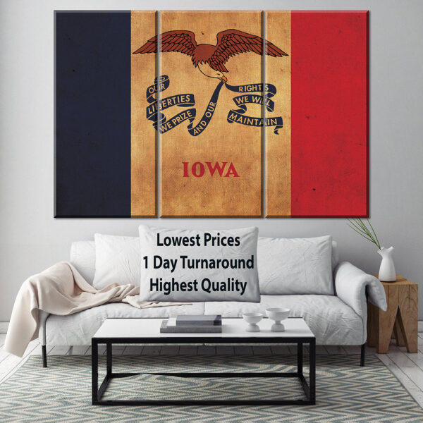Vintage Iowa Flag on Canvas, Iowa Flag, Wall Art, Iowa Photo, Iowa flag on canvas, Flag, Single or Multiple Panels Iowa flag