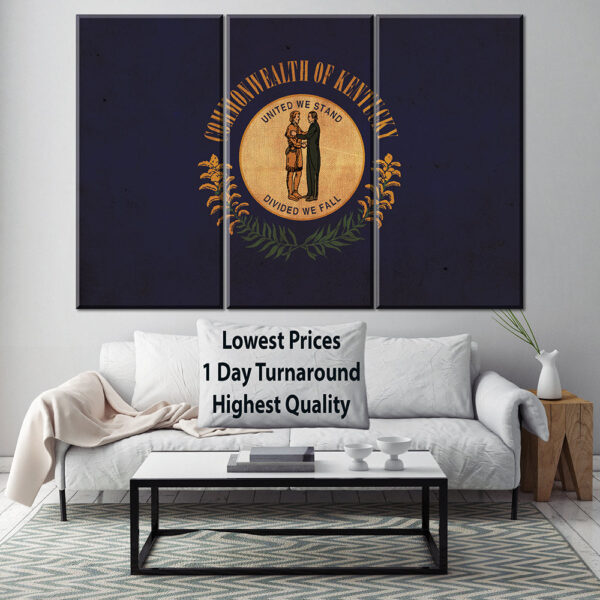 Vintage Kentucky Flag on Canvas, Flag, Wall Art, Kentucky Photo, Kentucky Print,  Fine Art, Bluegrass Flag, Single or Multiple Panels