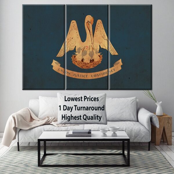 Vintage Louisiana Flag on Canvas, Flag, Wall Art, Louisiana Photo, Louisiana Print,  Fine Art, New Orleans Flag, Single or Multiple Panels