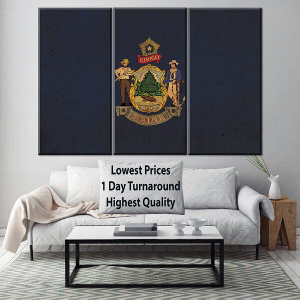 Vintage Maine Flag on Canvas, Maine, Flag, Wall Art, Maine Photo, Maine Print, Giclee, Fine Art, Lobster Flag, Single or Multiple Panels