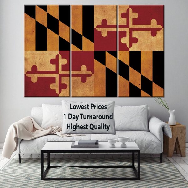 Vintage Maryland Flag on Canvas, Flag, Wall Art, Maryland Photo, Maryland Print, Giclee, Fine Art, crabcake Flag, Single or Multiple Panels