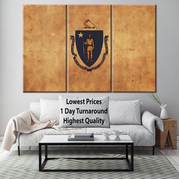 Vintage Massachusetts Flag on Canvas, Massachusetts Flag, Wall Art, Massachusetts Photo, Massachusetts Print, Single or Multiple Panels