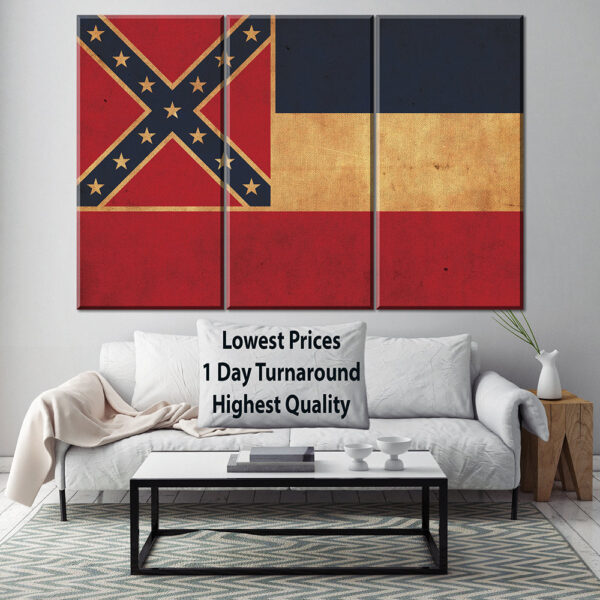 Vintage Mississippi Flag on Canvas, Mississippi Flag, Wall Art, Mississippi Photo, Mississippi Print, Single or Multiple Panels