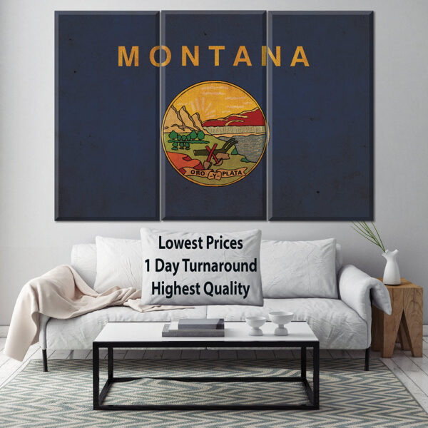 Vintage Montana Flag on Canvas, Montana, Flag, Wall Art, Montana Photo, Montana flag on canvas, Flag, Single or Multiple Panels Indiana flag