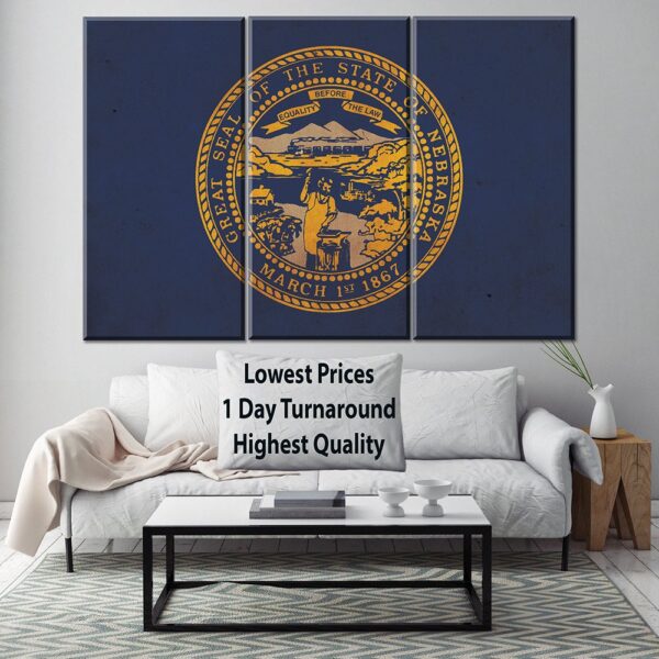Vintage Nebraska flag on canvas, Nebraska, Flag, Wall Art, Nebraska Photo, Nebraska flag on canvas,  Single or Multiple Panels Illinois flag