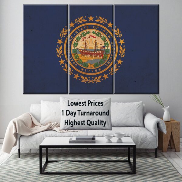 Vintage New Hampshire  Flag on Canvas, New Hampshire Flag, Wall Art, New Hampshire Photo New Hampshire Print, Single or Multiple Panels