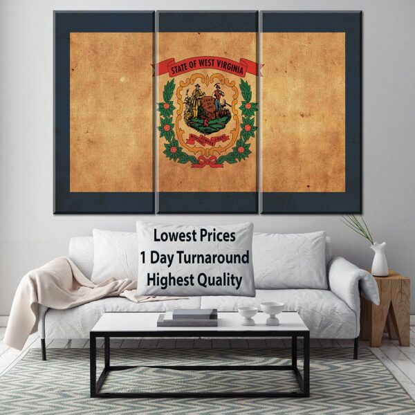 Vintage West Virginia Flag on Canvas,West Virginia, Wall Art,West Virginia Photo, Virginia Print, West Virginia , Single or Multiple Panels