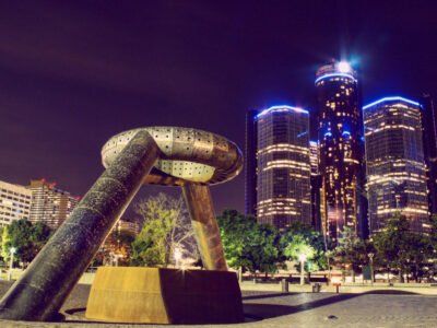 Detroit at night Printed on Canvas, Detroit Michigan City skyline, Large Detroit Print, Detroit wall art, Canvas gifts, art
