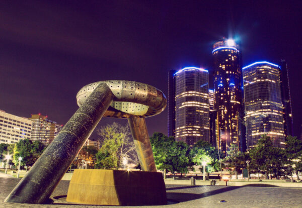 Detroit at night Printed on Canvas, Detroit Michigan City skyline, Large Detroit Print, Detroit wall art, Canvas gifts, art