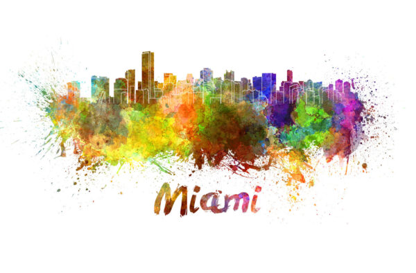 Miami skyline watercolor canvas, Miami Canvas Print, Miami wall art, Miami Canvas Wall Art, Watercolor Skyline, Gift Ideas, Miami print