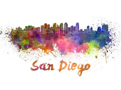San Diego skyline watercolor canvas,  San Diego Canvas, Sab Diego wall art, San Diego Canvas Wall Art, San Diego watercolor wall art canvas