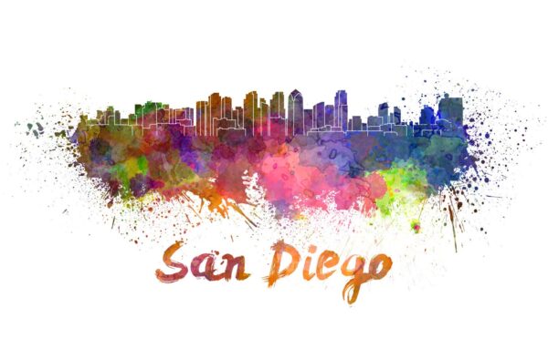 San Diego skyline watercolor canvas,  San Diego Canvas, Sab Diego wall art, San Diego Canvas Wall Art, San Diego watercolor wall art canvas