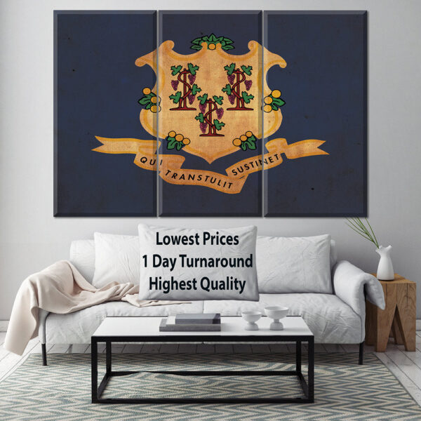 Vintage Connecticut Flag on Canvas, Connecticut Flag, Wall Art, Connecticut Photo, Connecticut Print, Single or Multiple Panels