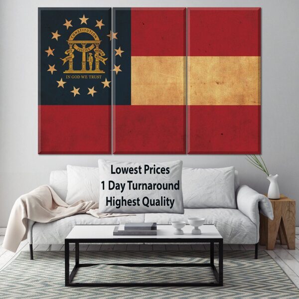 Vintage Georgia Flag on Canvas, Georgia,  Flag, Wall Art, Georgia Photo, Georgia Print, Fine Art, Peach state, Single or Multiple Panels