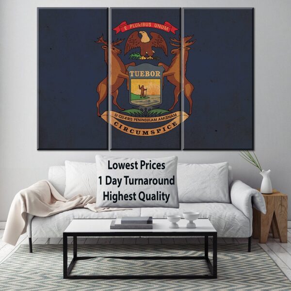Vintage Michigan Flag on Canvas, Flag, Wall Art, Michigan Photo, Michigan Print,  Fine Art, Great Lake Flag, Single or Multiple Panels