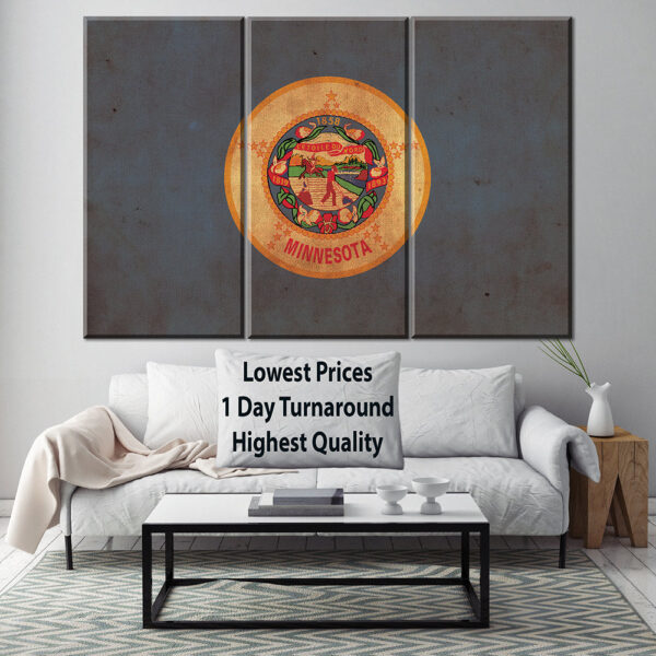 Vintage Minnesota Flag on Canvas, Flag, Wall Art, Minnesota Photo, Minnesota Print,  Fine Art,  Lakes Flag, Single or Multiple Panels