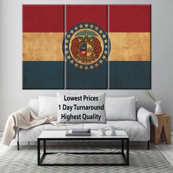 Vintage Missouri Flag on Canvas, Flag, Wall Art, Missouri Photo, Missouri Print,  Fine Art, Great Lake Flag, Single or Multiple Panels