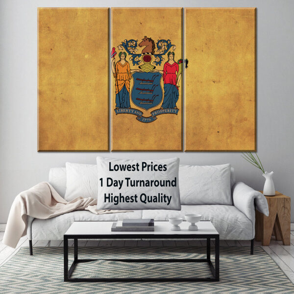 Vintage New Jersey Flag on Canvas, New Jersey Flag, Wall Art, New Jersey Photo New Jersey Print, Single or Multiple Panels