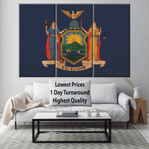 Vintage New York Flag on Canvas, New York Flag, Wall Art, New York Photo New York Print, Single or Multiple Panels