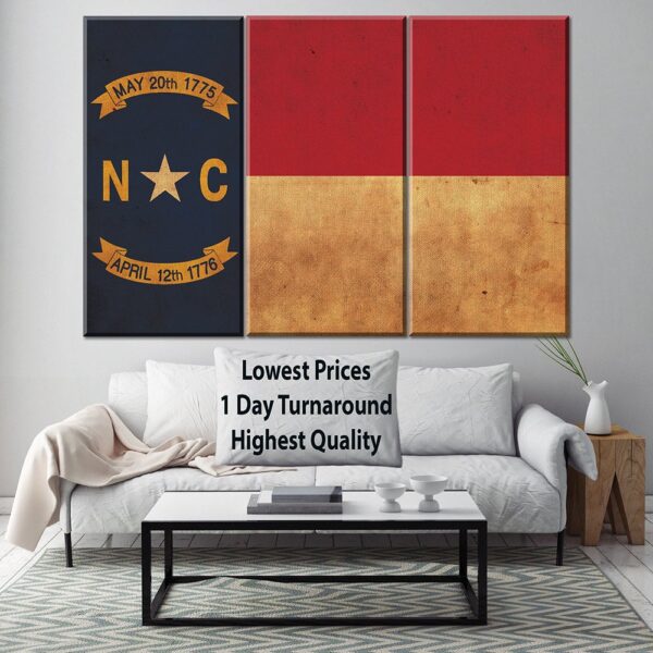 Vintage North Caroling Flag on Canvas, North Carolina Flag, Wall Art, North Carolina Photo North Carolina Print, Single or Multiple Panels