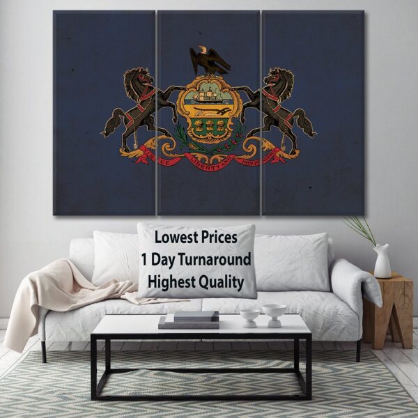 Vintage Pennsylvania Flag on Canvas, Pennsylvania, Flag, Wall Art, Pennsylvania Photo flag on canvas, Single or Multiple Panels Indiana flag