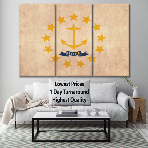 Vintage Rhode Island Flag on Canvas, Rhode Island, Flag, Wall Art, Rhode Island Photo flag on canvas, Single or Multiple Panels Indiana flag