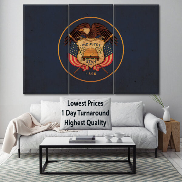 Vintage Utah Flag on Canvas, Utah, Flag, Wall Art, Utah Photo, Utah flag on canvas, Flag, Single or Multiple Panels Indiana flag