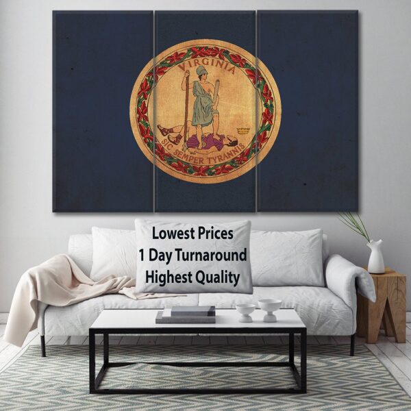 Vintage Virginia Flag on Canvas, Virginia, Wall Art, Virginia Photo, Virginia Print,  Fine Art, Old Dominion Flag, Single or Multiple Panels