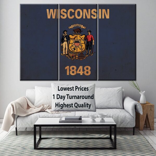 Vintage Wisconsin Flag on Canvas, Wisconsin, Wall Art, Wisconsin Photo, Wisconsin Print, Fine Art, Wisconsin Flag, Single or Multiple Panels